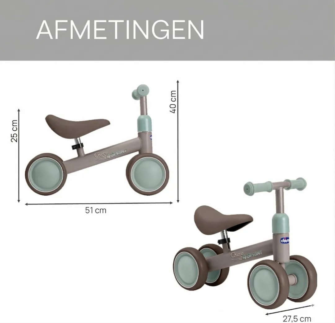 Chicco 4 Sprint Loopfiets 13cm - Taupe/Mintgroen