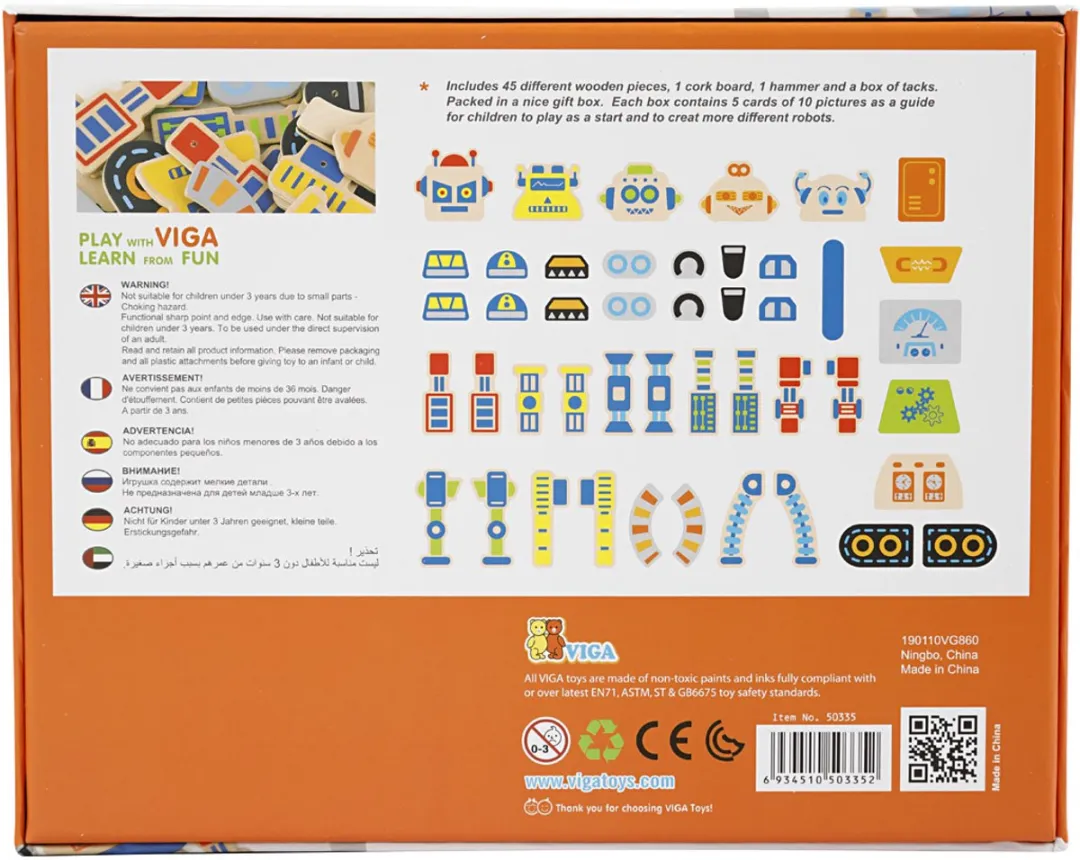 Viga Toys Houten Robot Spijkerspel - 45 Stuks - Meerkleurig