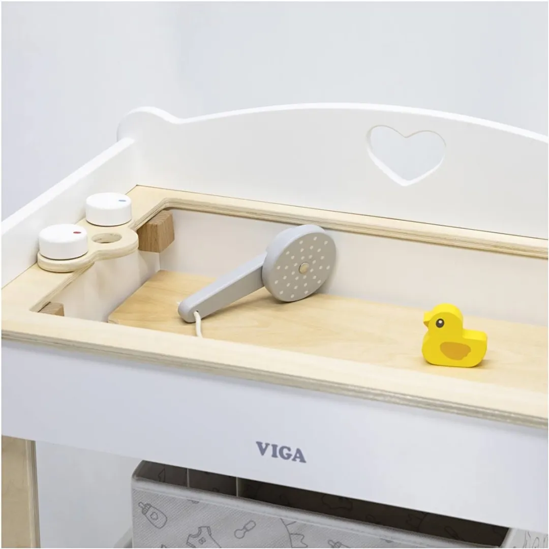 Viga Wooden Changing Table 2-in-1 Badje voor Poppen - Multicolor