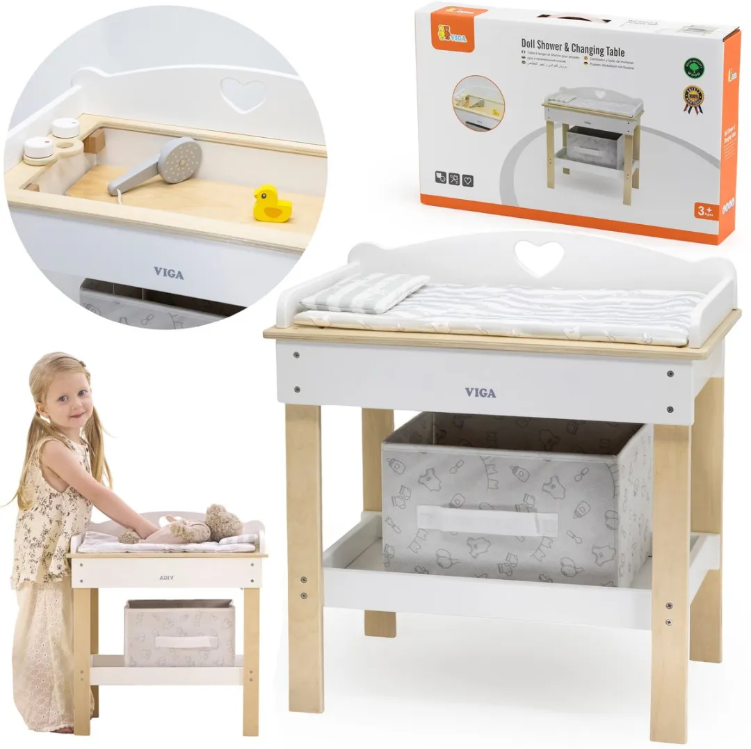 Viga Wooden Changing Table 2-in-1 Badje voor Poppen