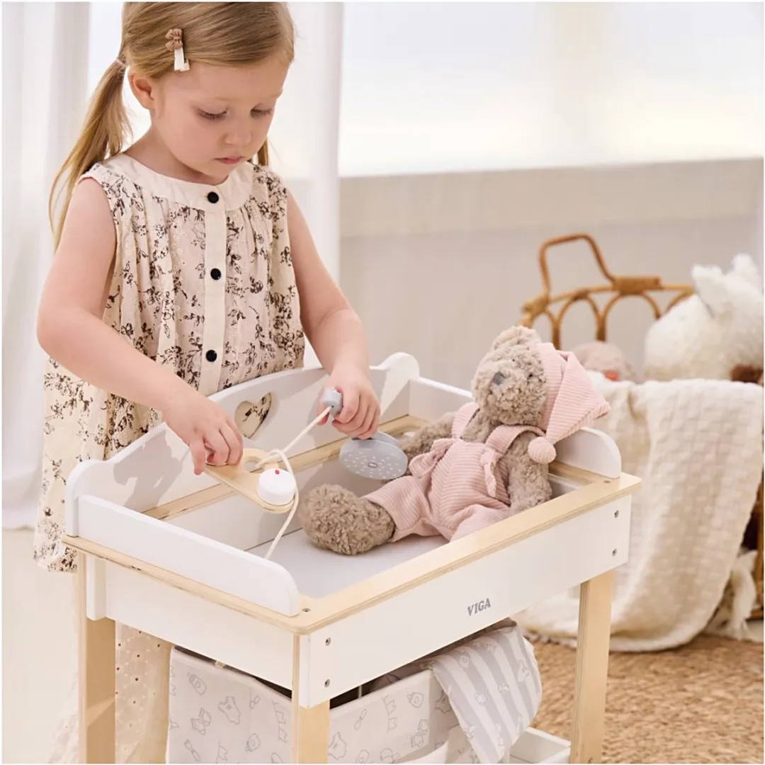 Viga Wooden Changing Table 2-in-1 Badje voor Poppen - Multicolor