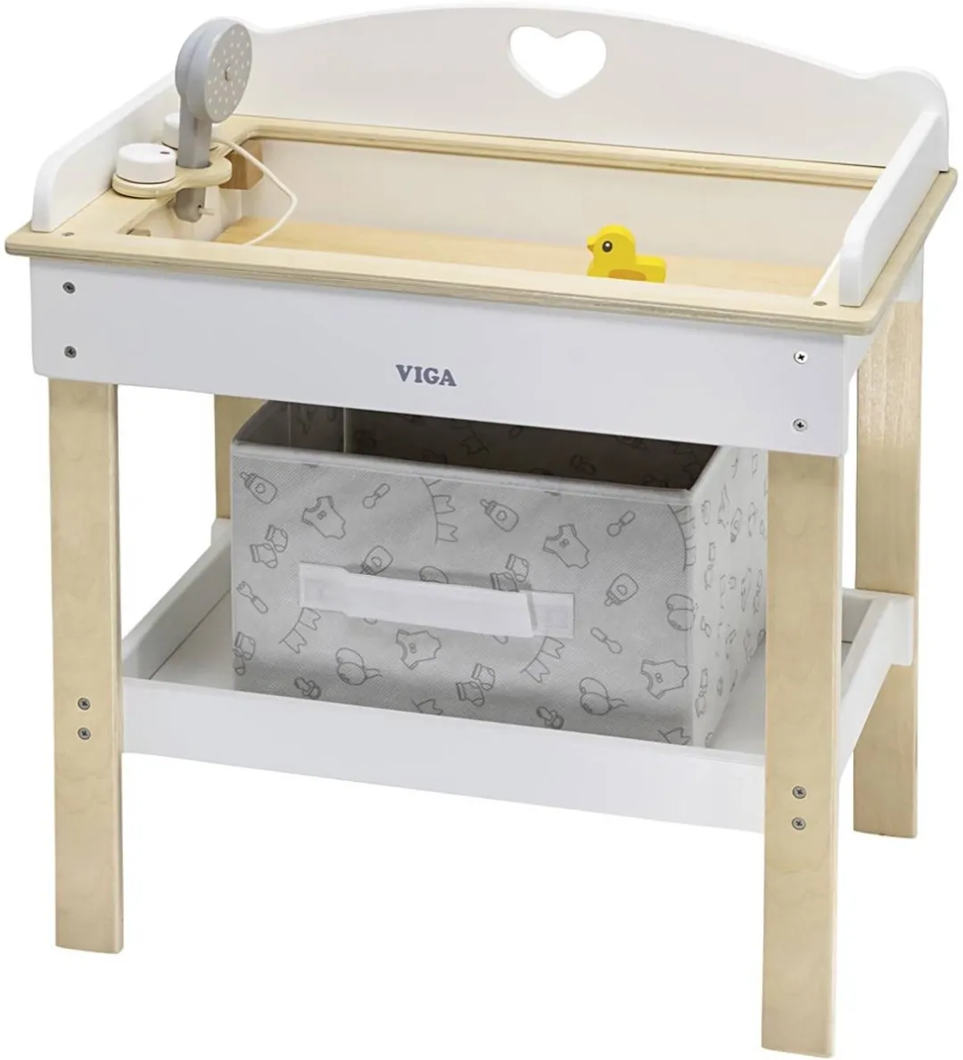 Viga Wooden Changing Table 2-in-1 Badje voor Poppen - Multicolor