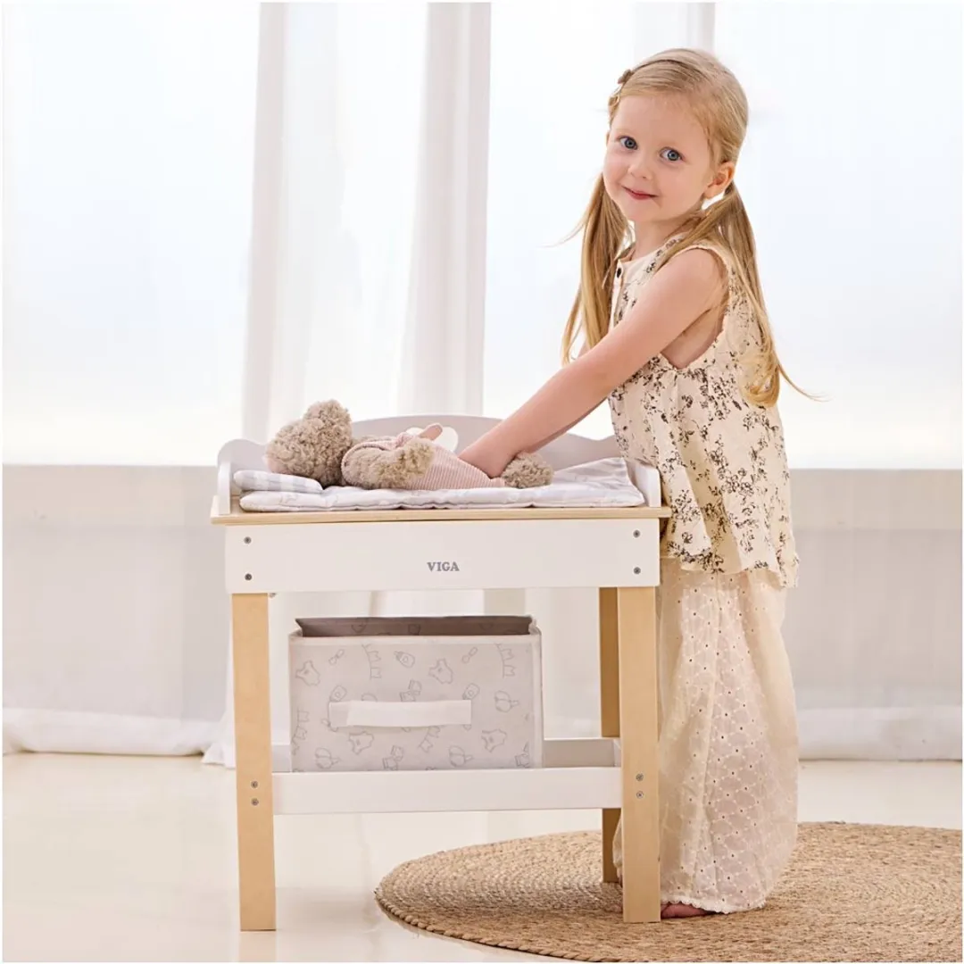 Viga Wooden Changing Table 2-in-1 Badje voor Poppen - Multicolor