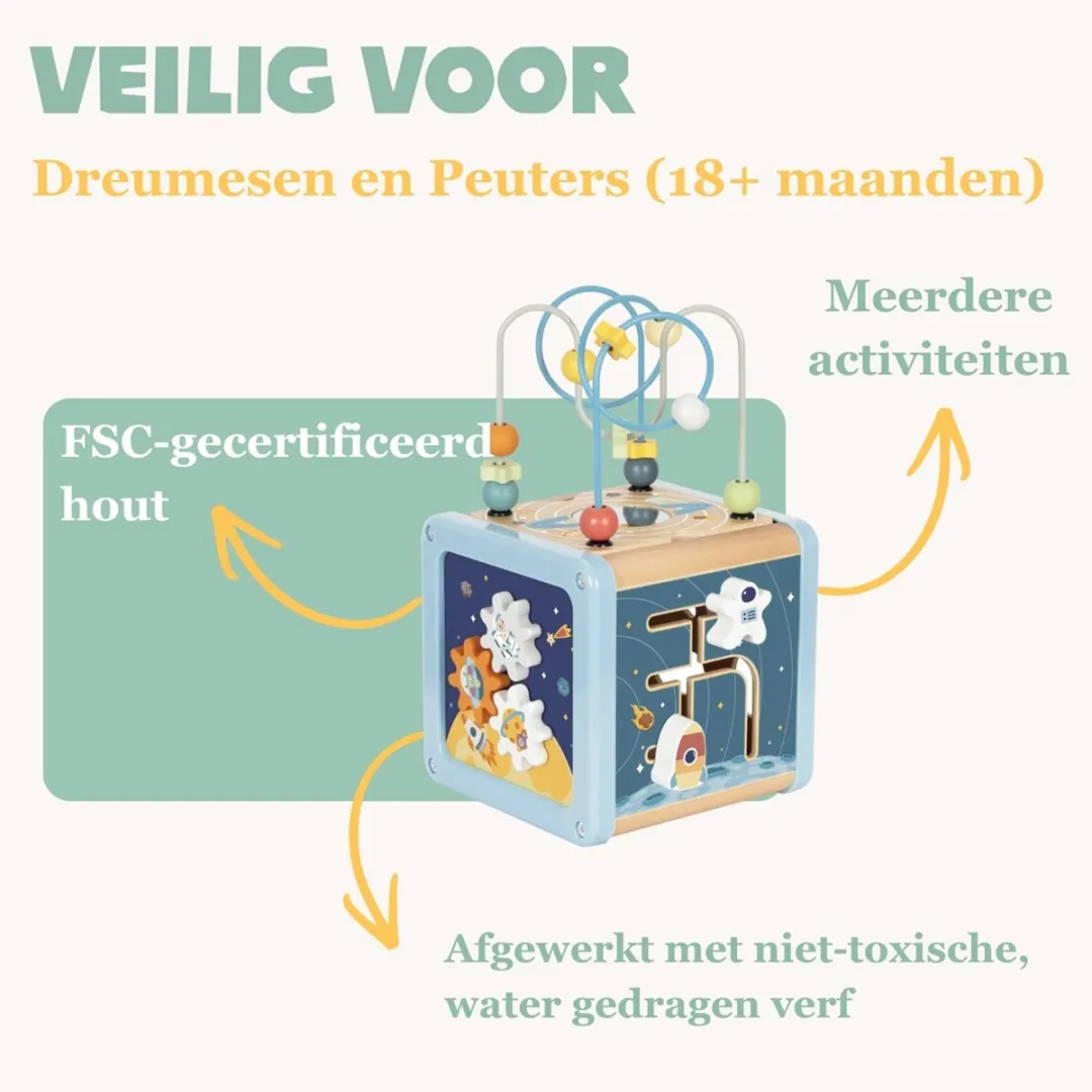 Tooky Toy Activiteitenkubus Ruimte-Thema - Meerkleurig
