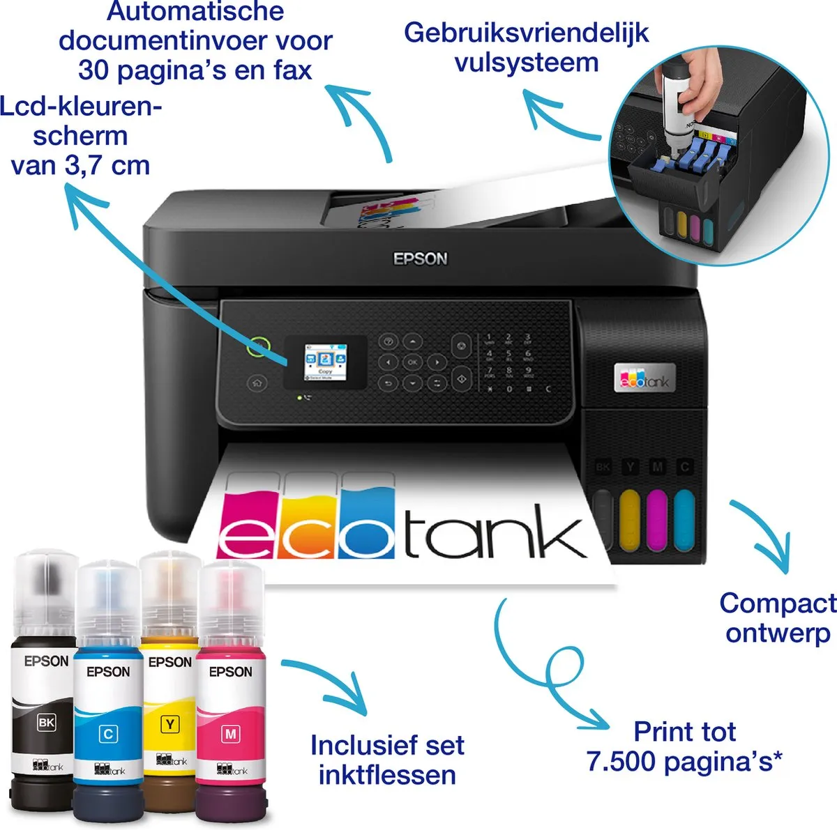 Epson EcoTank ET-4800 A4 Multifunction Printer - 4 Kleuren - 25ppm - Zwart