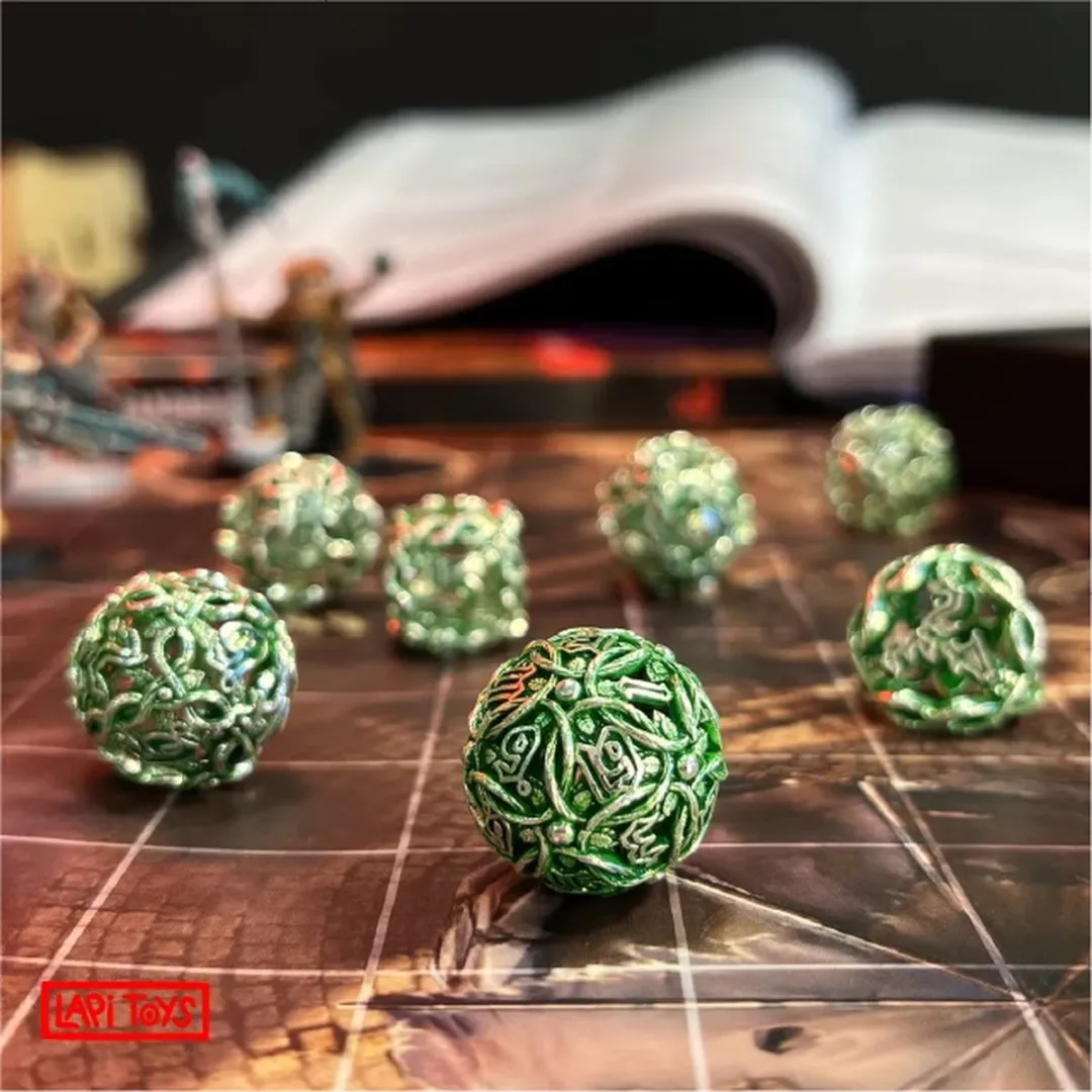 Lapi Toys DnD Polydice Metalen Dobbelstenen - 7 Stuks - Groen