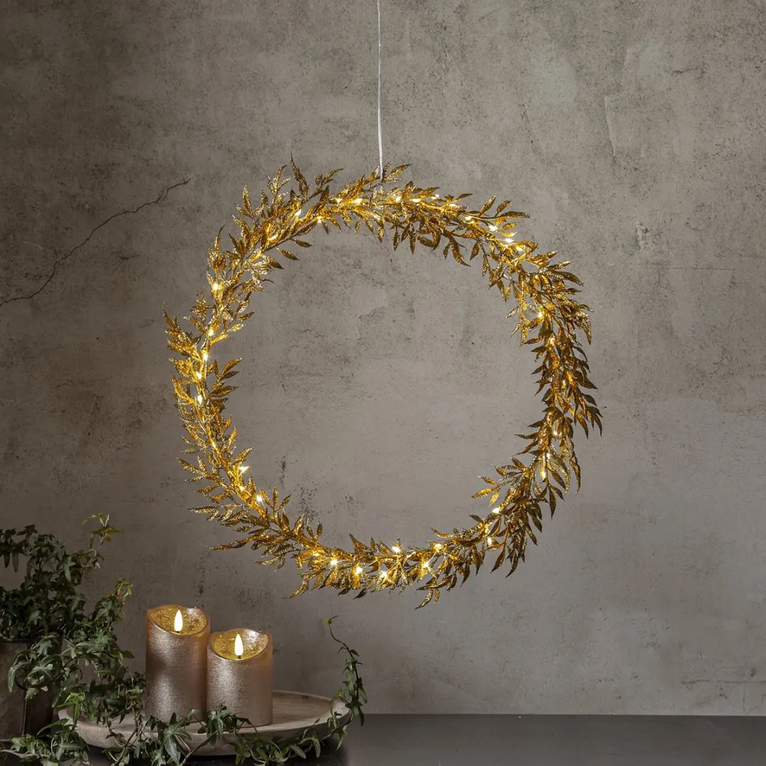 Star Trading LED Gouden Krans Elegant 44cm - Batterij/Tijdschakelaar