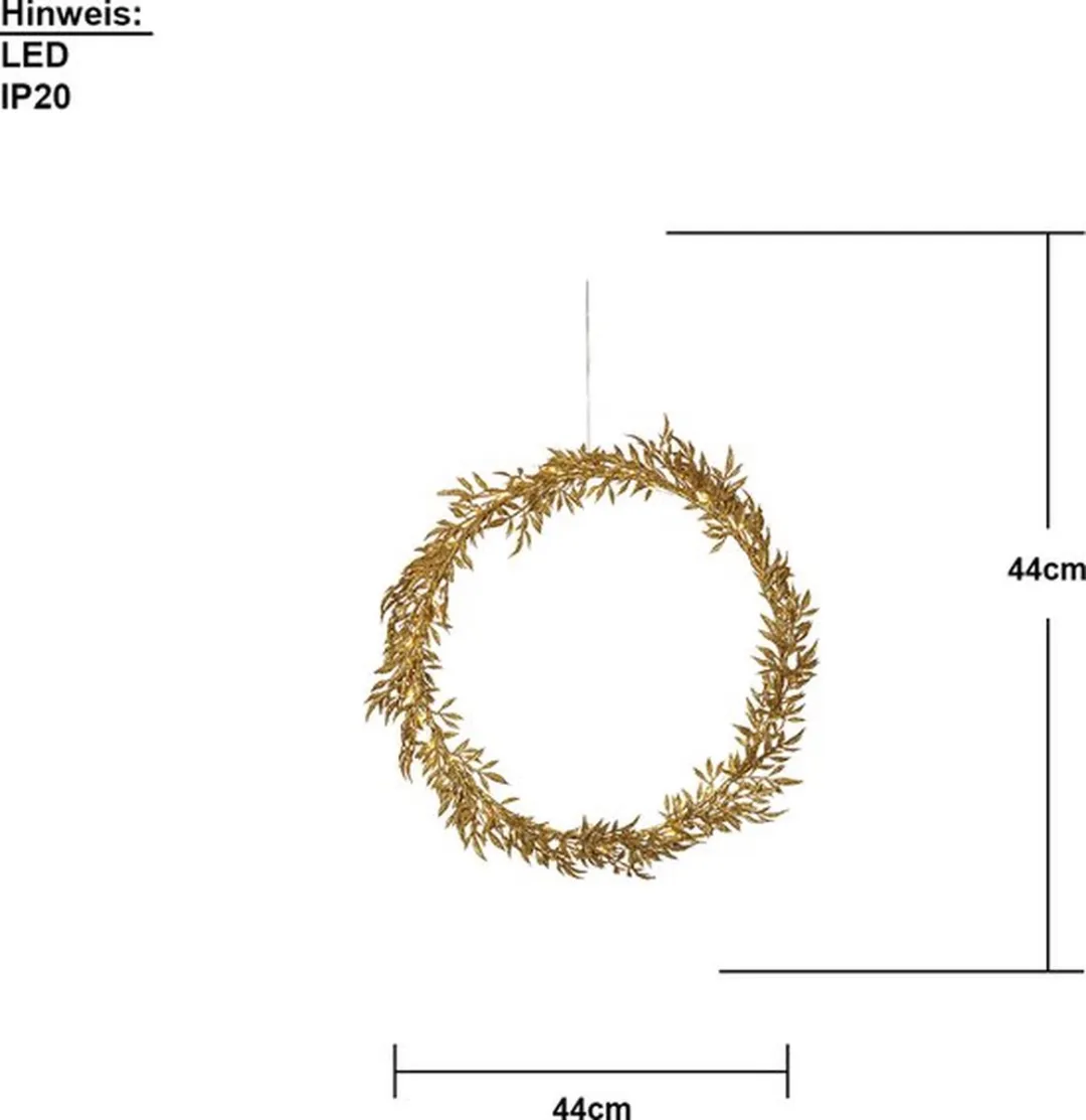 Star Trading LED Gouden Krans Elegant 44cm - Batterij/Tijdschakelaar