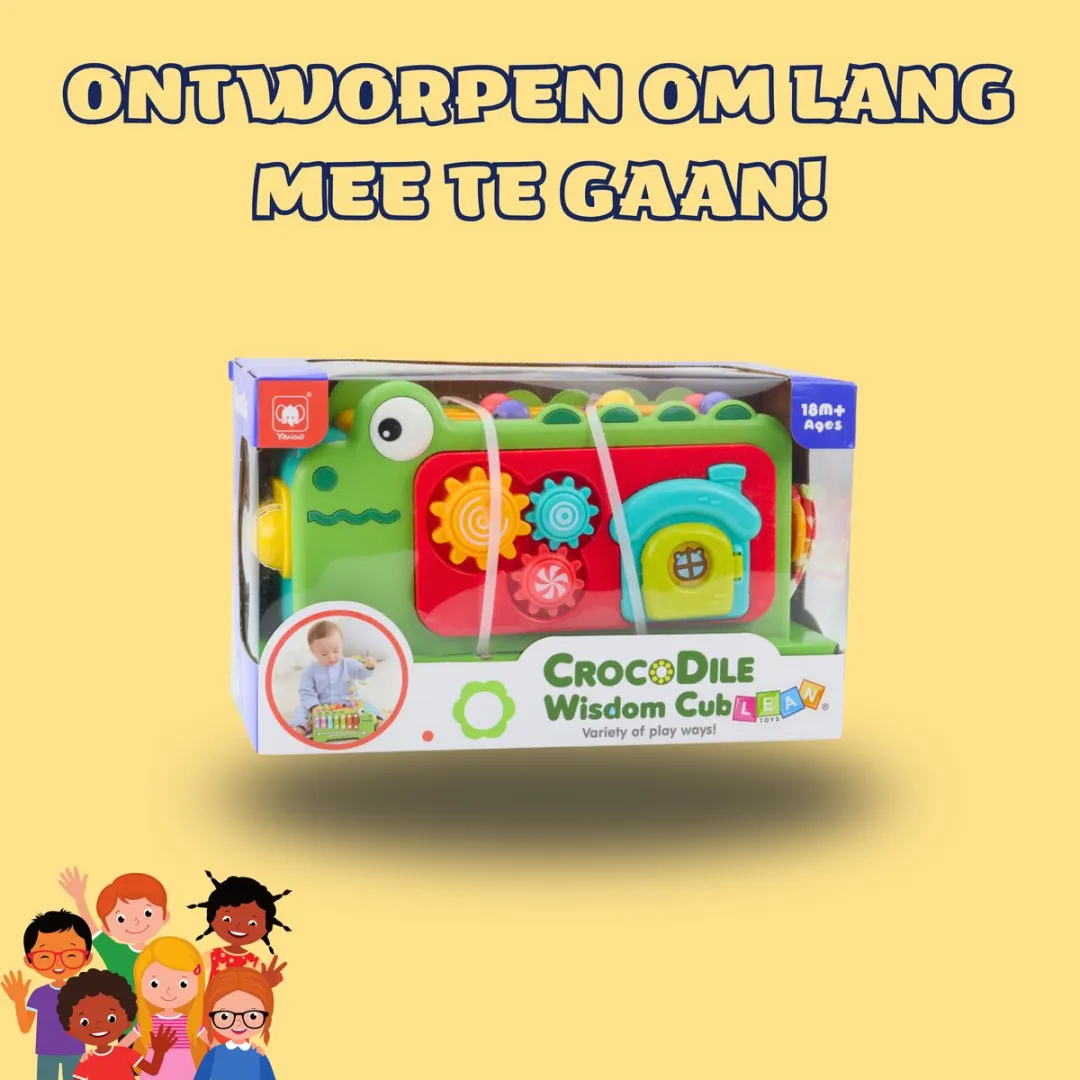 Lean Toys EduPlay Crocodile Sensorische Kubus - Muzikaal Doolhof & Magnetisch Hengelspel - 1-3 Jaar - afbeelding 6 van 6