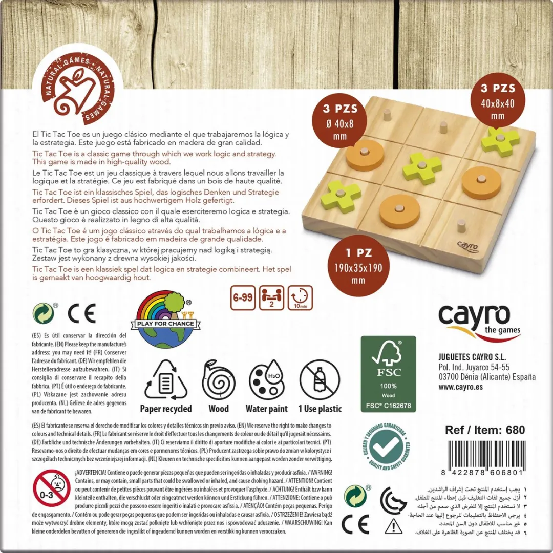 Geronimo Games Cayro Tic Tac Toe - Houten Bord 20x20cm - 2 Spelers