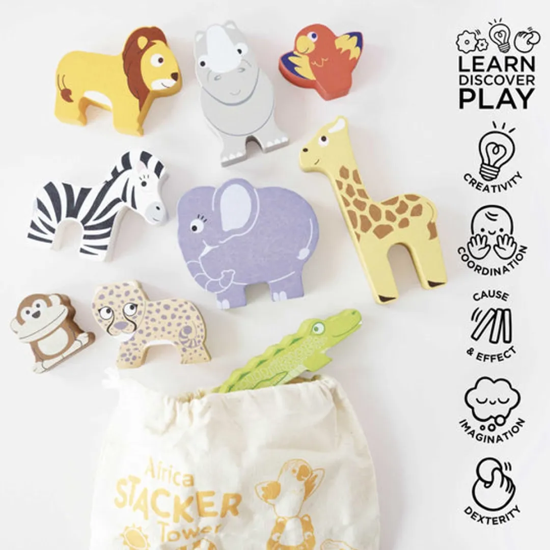 Le Toy Van Africa Stacker Tower & Bag - Veelkleurig
