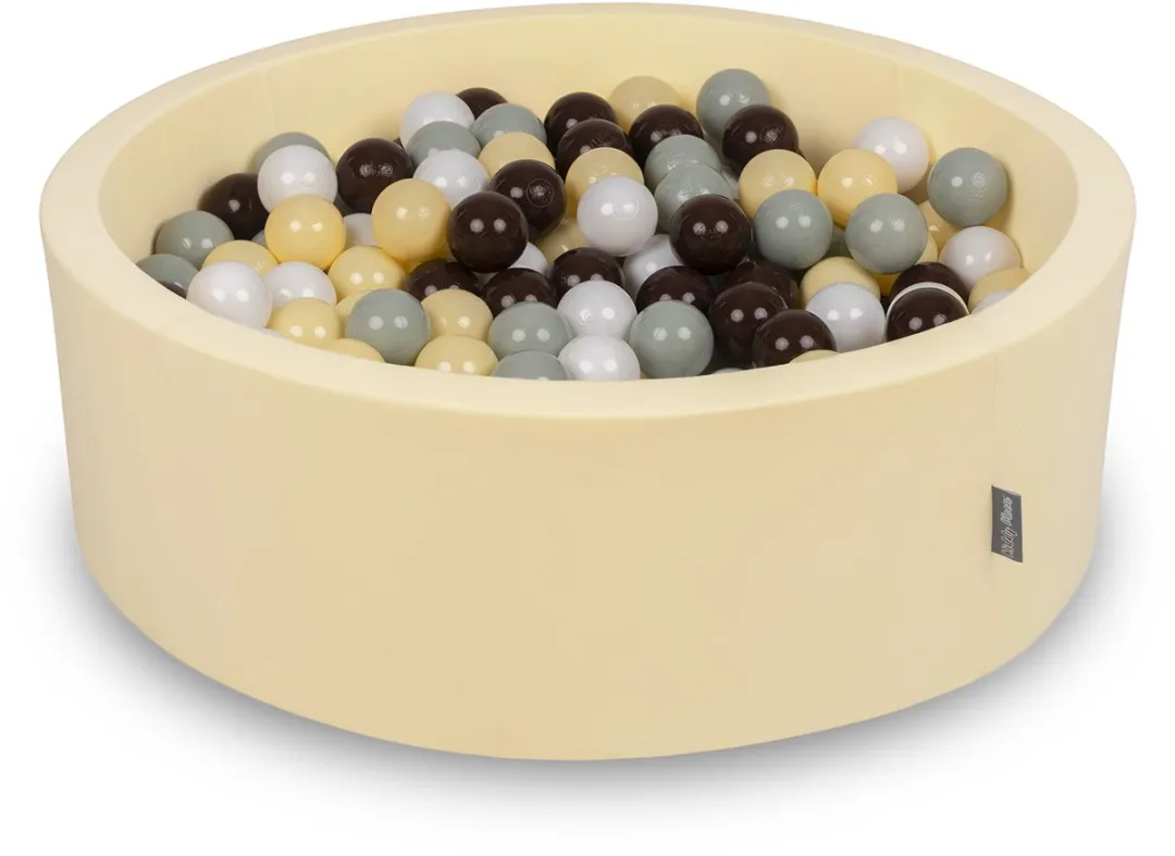 KiddyMoon Schuim Ballenbad 90x30cm - 300 Ballen - Botergeel/Groengrijs/Pastelgeel/Bruin/Wit