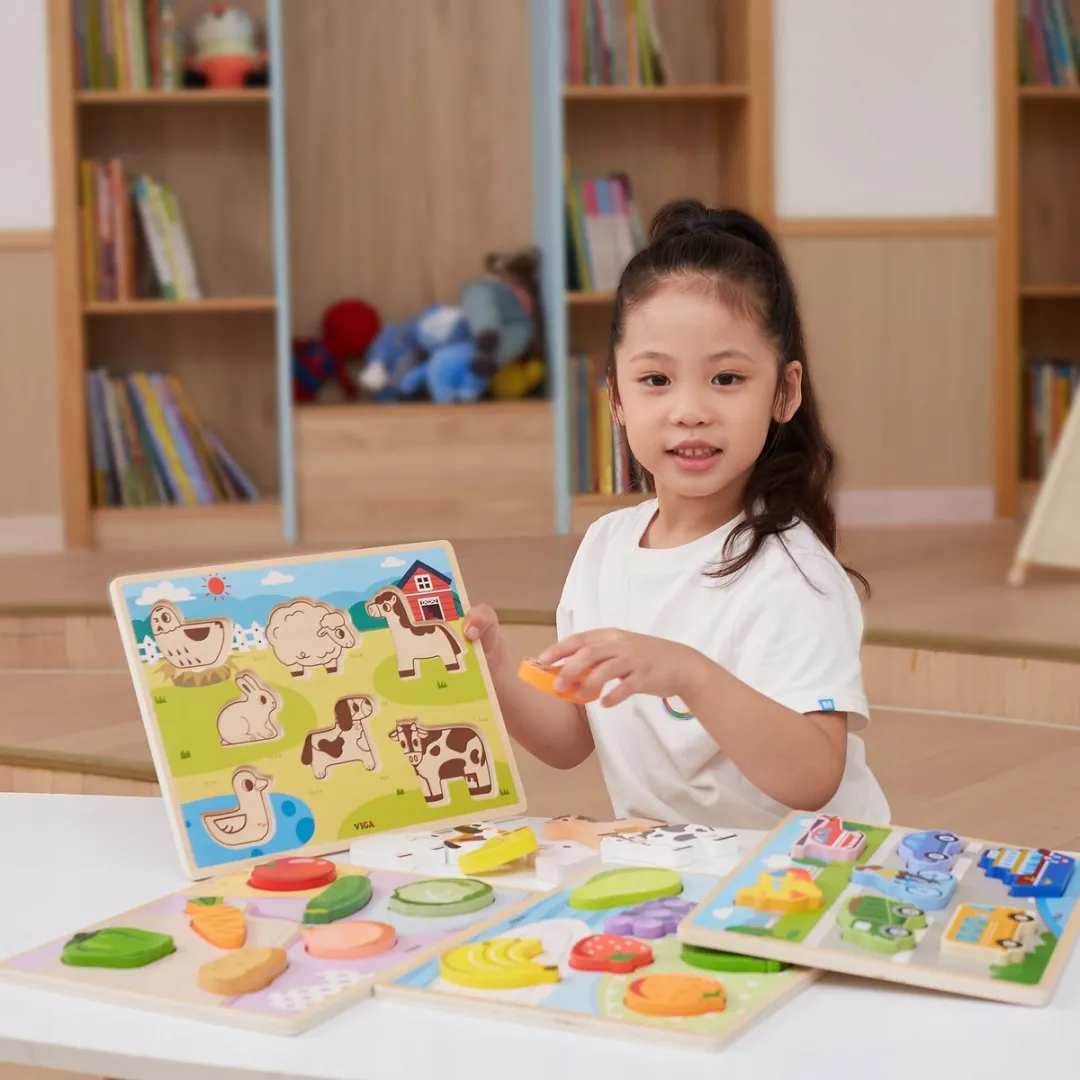 Viga Houten Montessori Puzzel Groente Figuren 7-delig - Meerkleurig