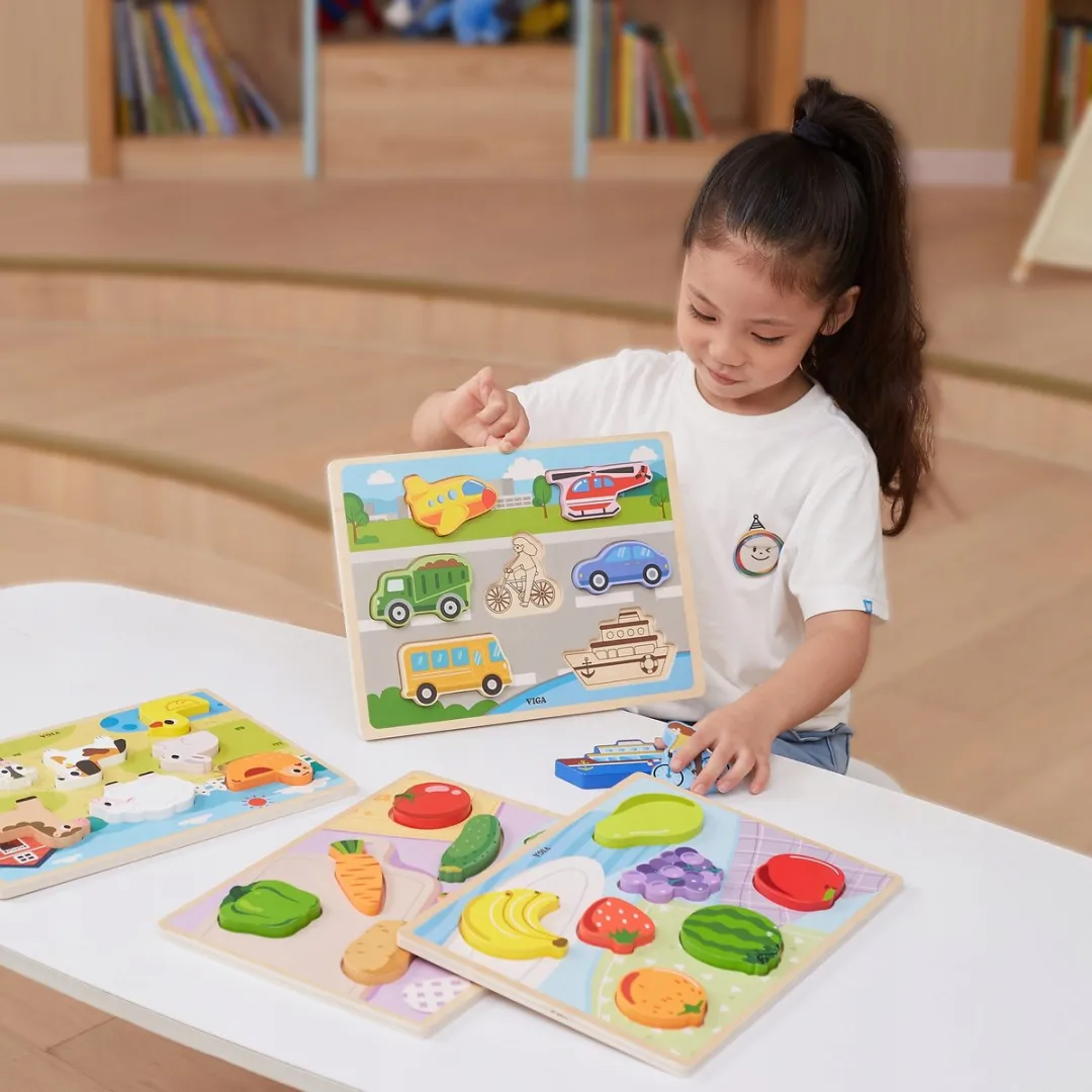 Viga Houten Montessori Puzzel Groente Figuren 7-delig - Meerkleurig