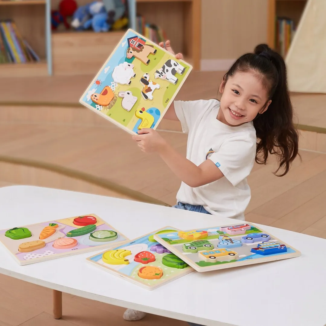 Viga Houten Montessori Puzzel Groente Figuren 7-delig - Meerkleurig