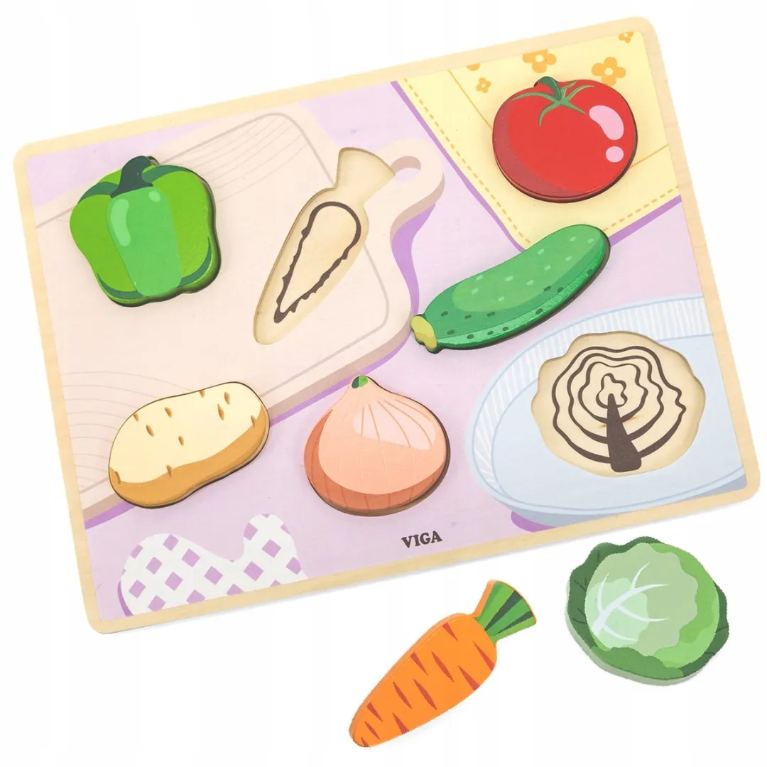 Viga Houten Montessori Puzzel Groente Figuren 7-delig