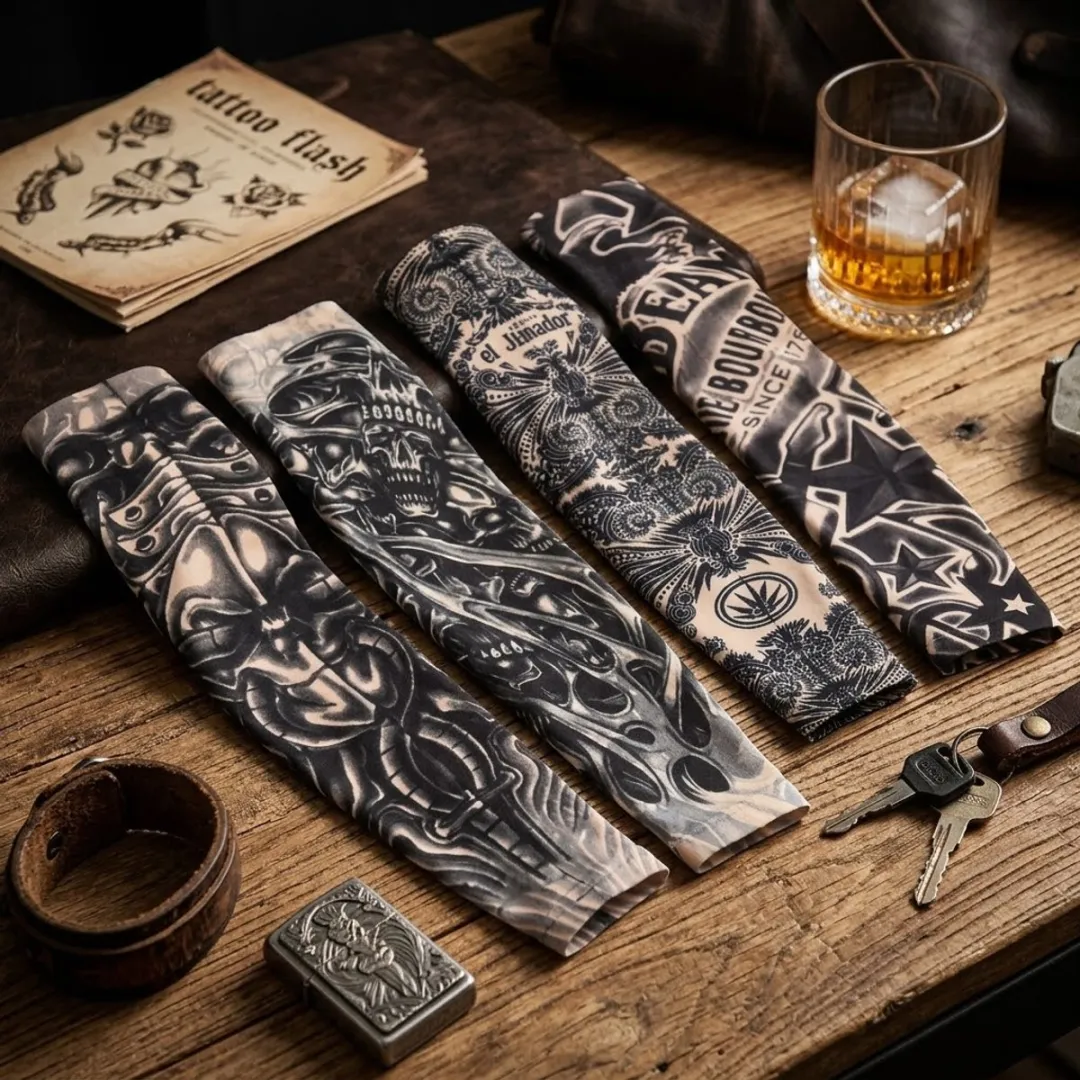 NuveX Tattoo Mouwen Set - 8 Stuks - Biomechanisch/Zwarte Patroon