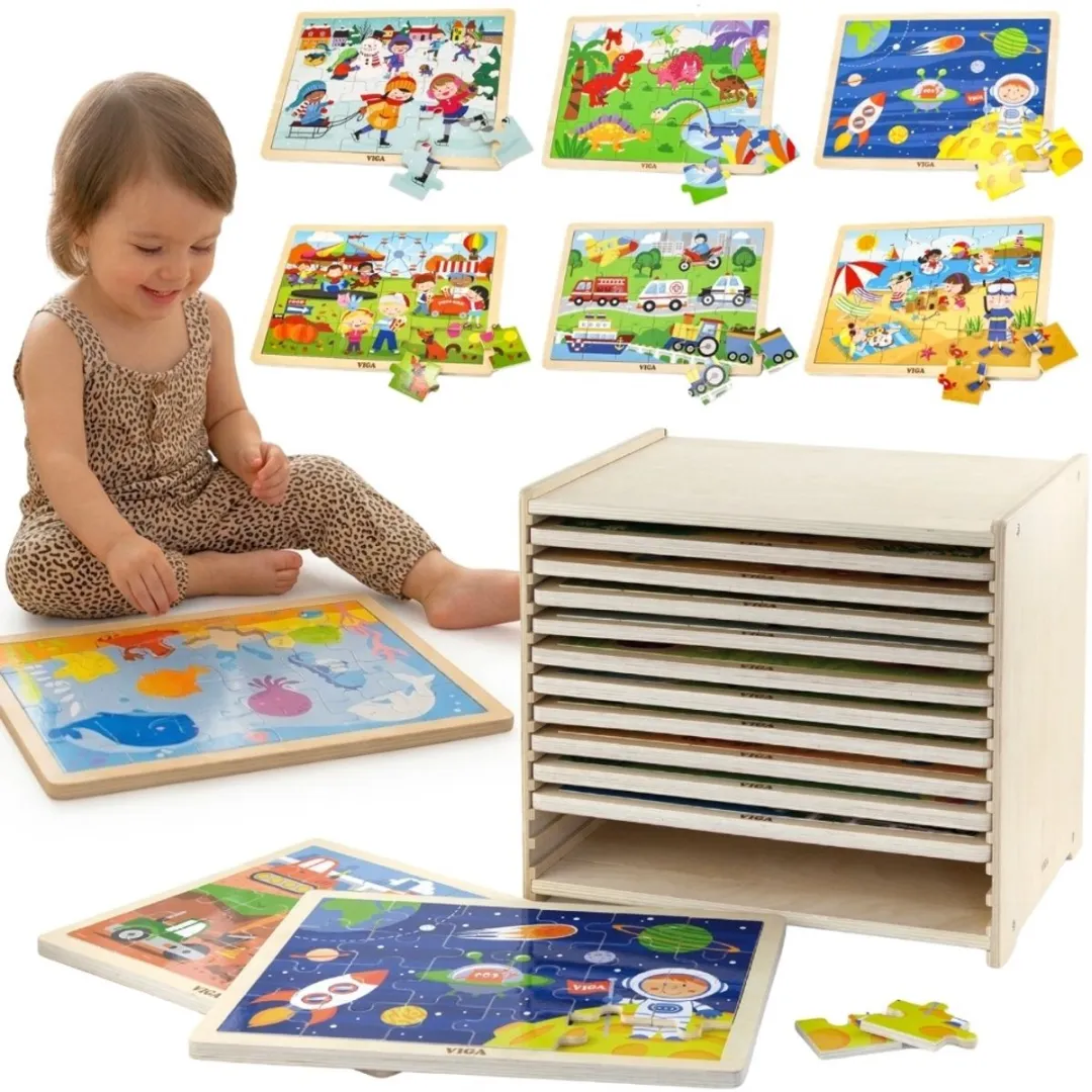 Viga Toys Houten Puzzels 24-delig - 12 Stuks - Meerkleurig