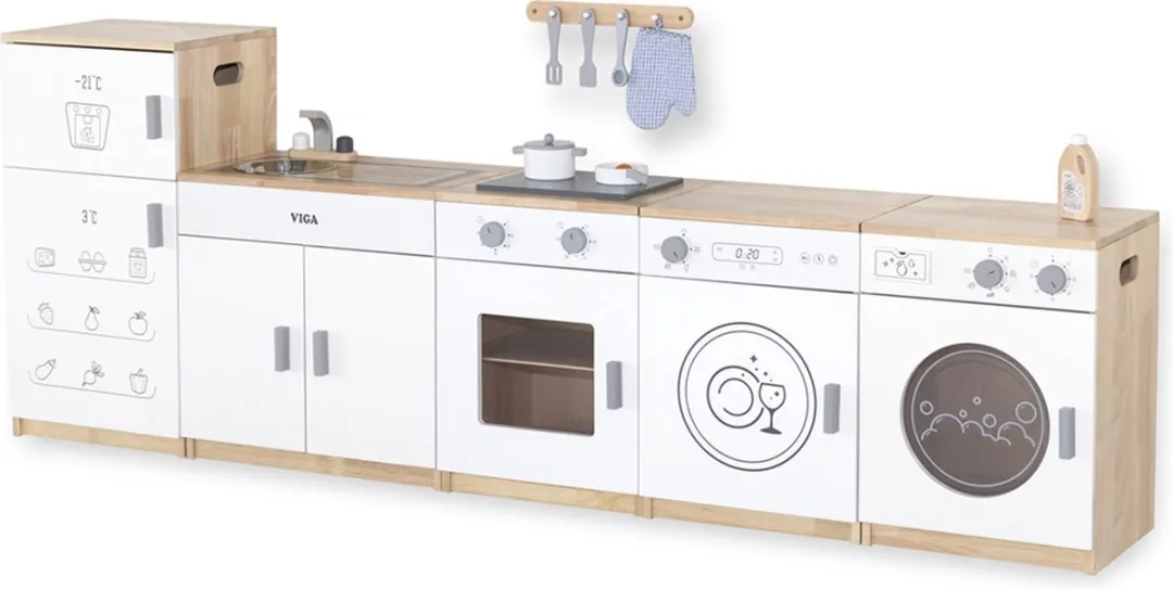Vigatoys Houten Speelkeuken Luxe 5-delig Wit/Naturel