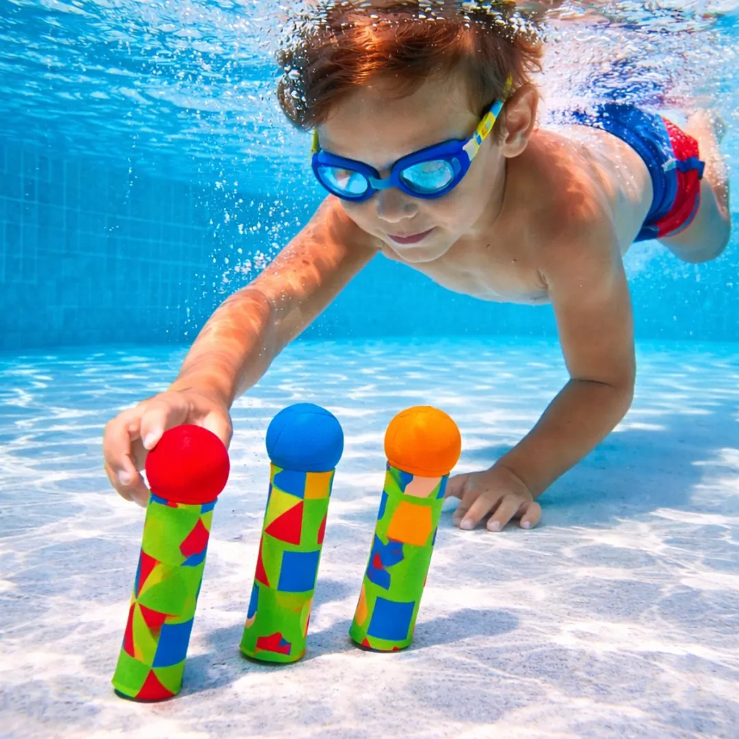 Eddy Toys Duik en Gooi Speelset 3 Stuks - Blauw/ Groen/ Oranje/ Rood