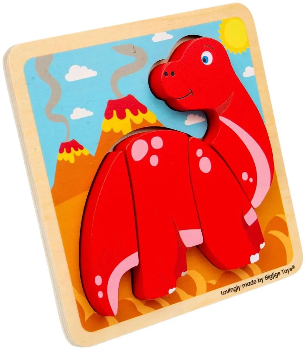 BIGJIGS Houten Diplodocus Vormenpuzzel - 4 Stuks