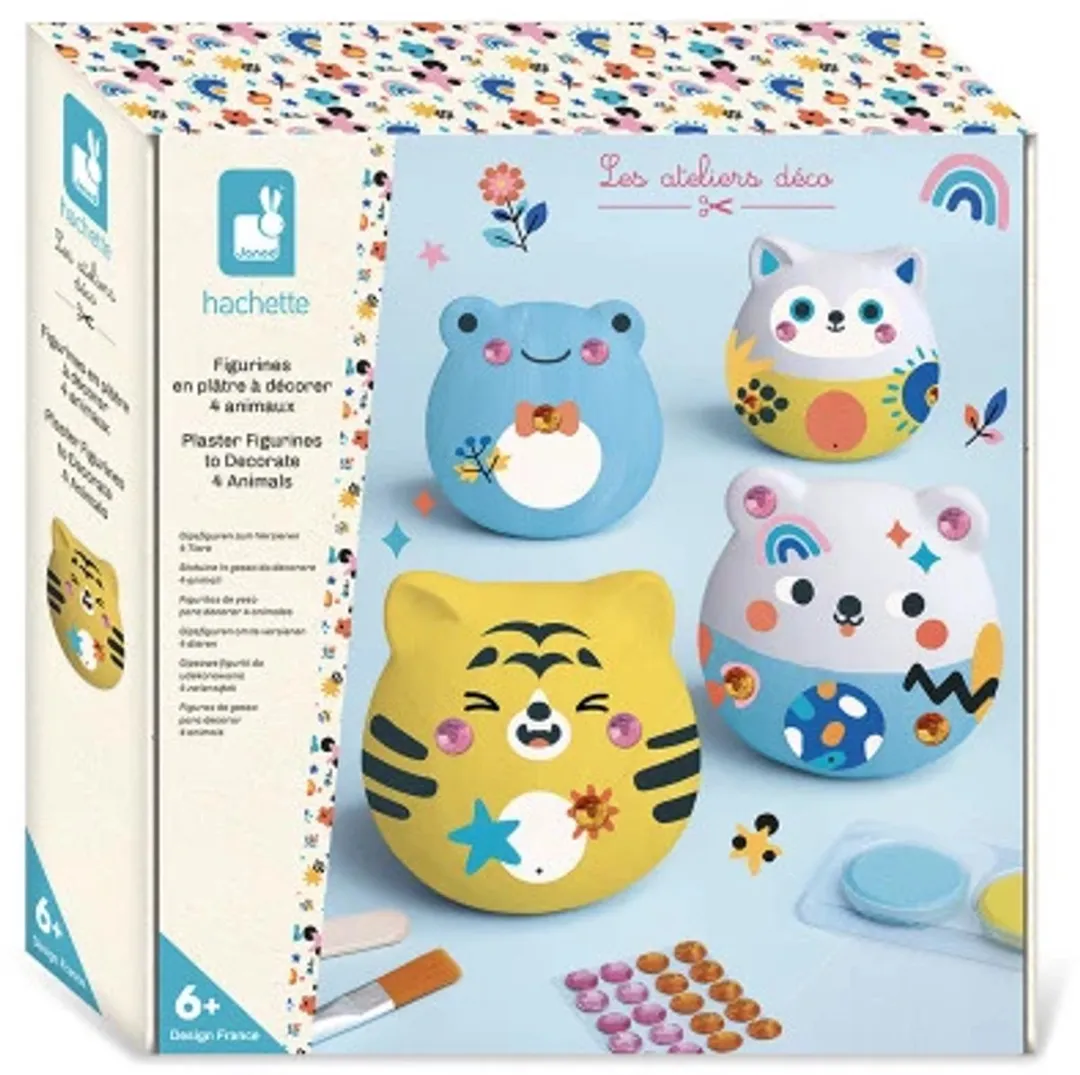 Janod Atelier Deco Gipsdieren Set - 4 Stuks - Meerkleurig