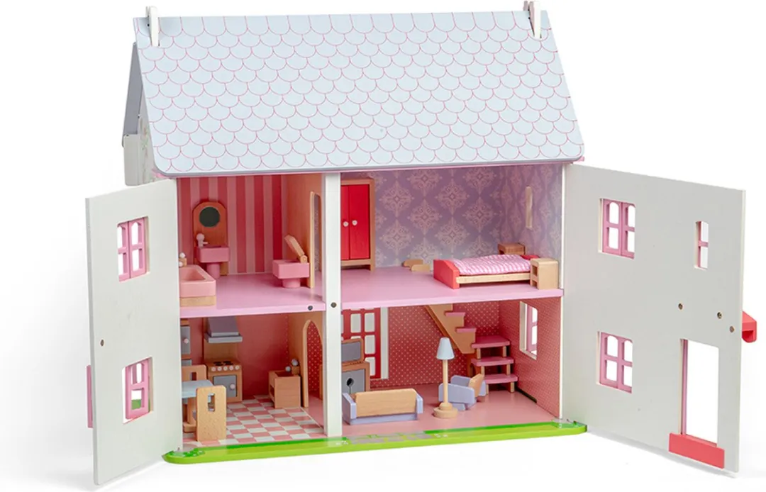 BIGJIGS Rose Cottage Poppenhuis - 18 Meubels - Roze/Wit