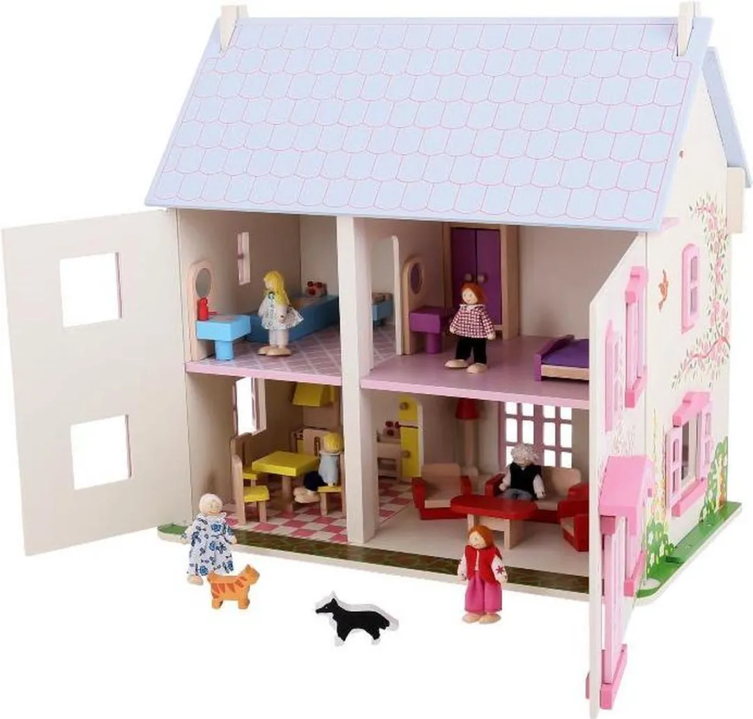 BIGJIGS Rose Cottage Poppenhuis - 18 Meubels - Roze/Wit
