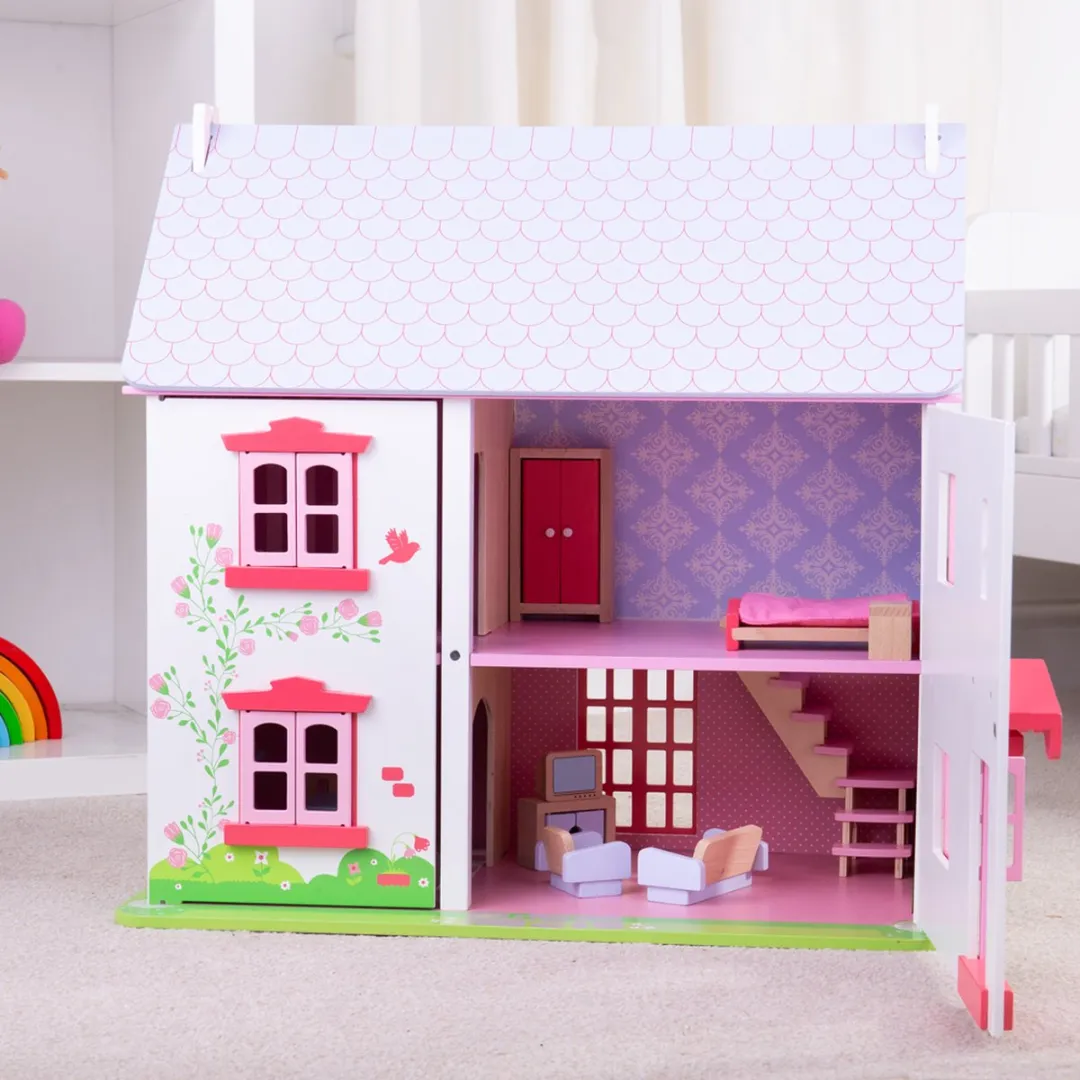 BIGJIGS Rose Cottage Poppenhuis - 18 Meubels - Roze/Wit