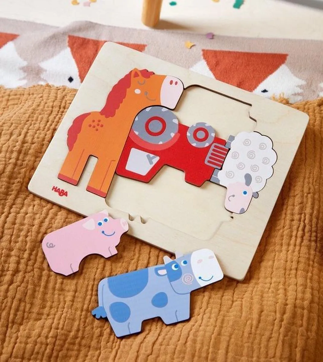 Haba Houten Puzzel Beestachtig Veel Aan de Hand - 5 Stuks