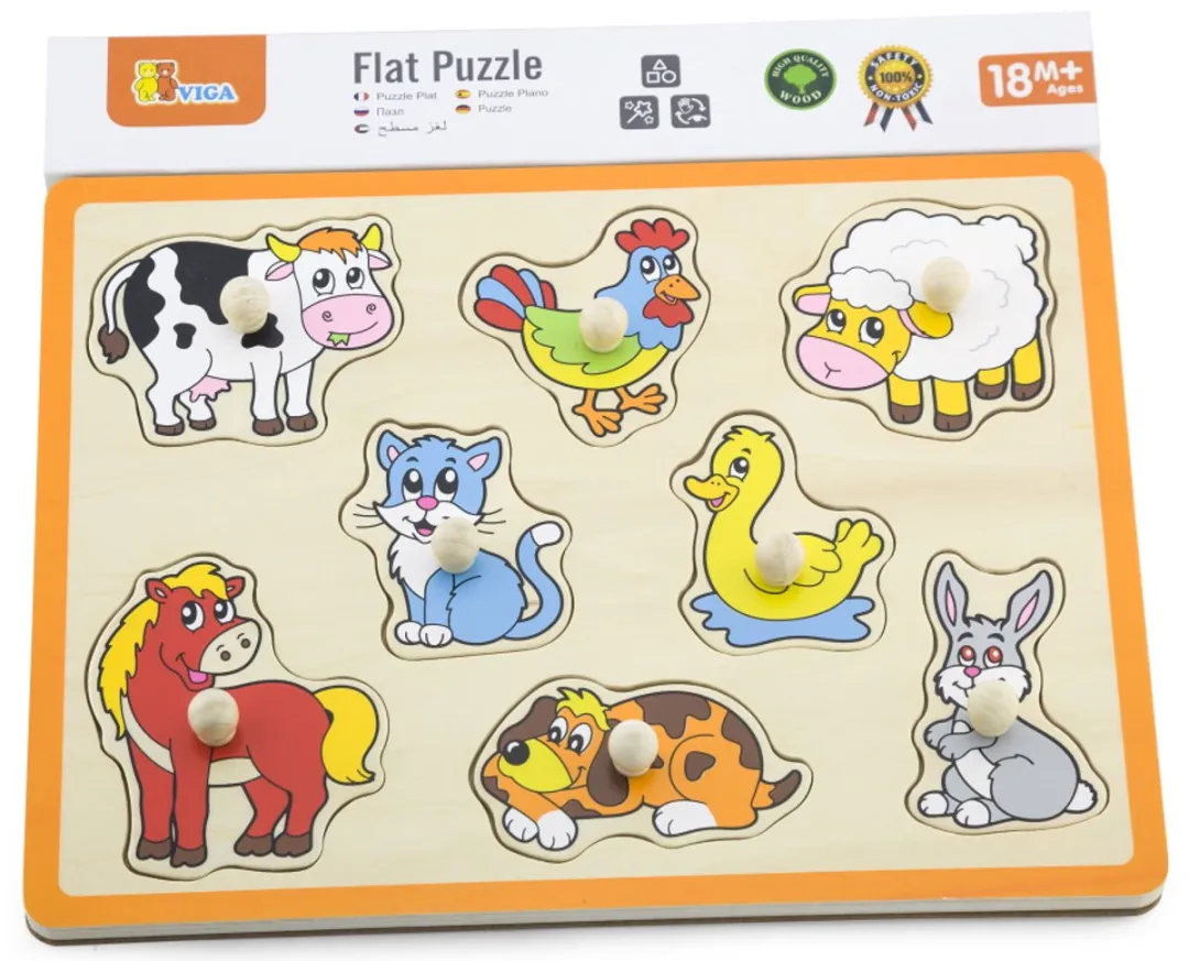 Viga Boerderijdieren Houten Puzzel 8 Stuks - Multicolor