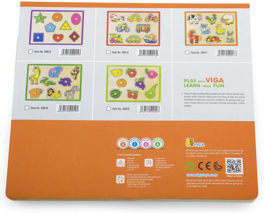 Viga Boerderijdieren Houten Puzzel 8 Stuks - Multicolor