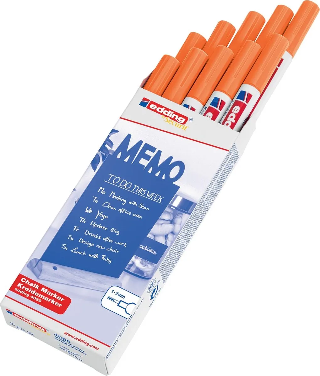 edding by Securit 4085 Krijtstift - Neon Oranje - 10 Stuks - afbeelding 2 van 2
