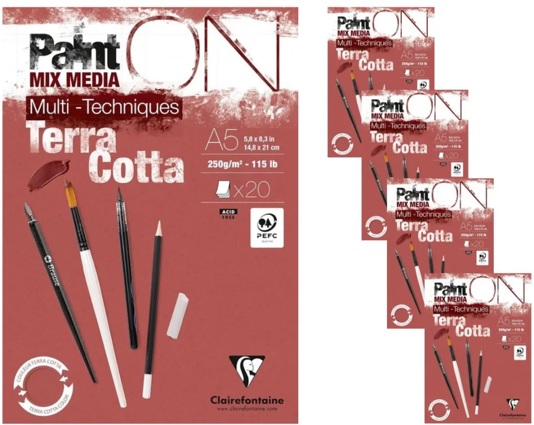 Clairefontaine Paint ON Multi-Techniek Pad A5 Terracotta