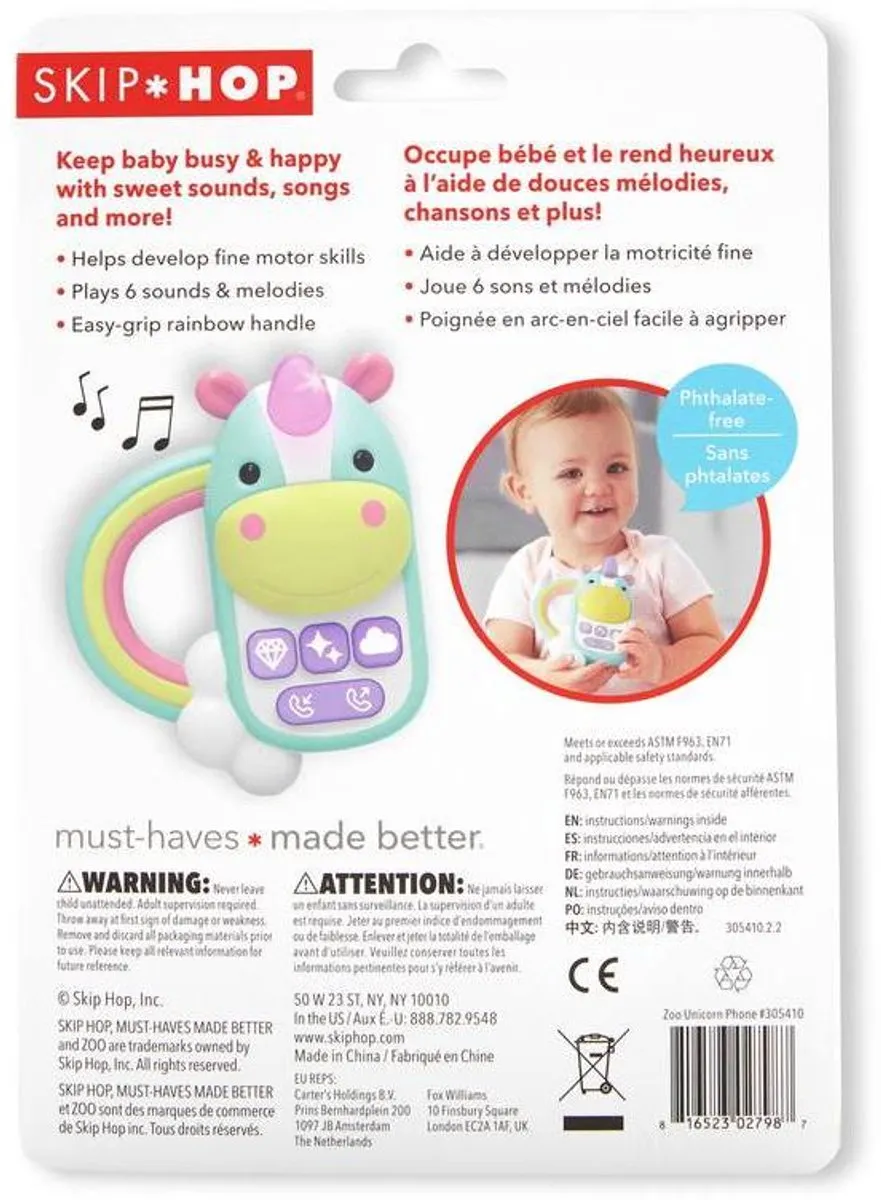 Skip Hop Zoo Unicorn Telefoon Grijpspeelgoed - Meerkleurig - afbeelding 6 van 6