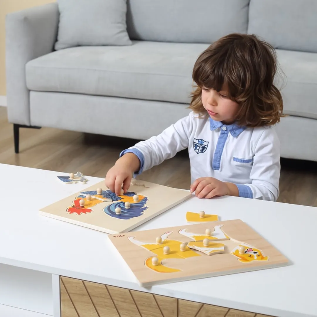 VIGA Houten Montessori Nijlpaard Puzzel - 8 Stukken - Meerkleurig