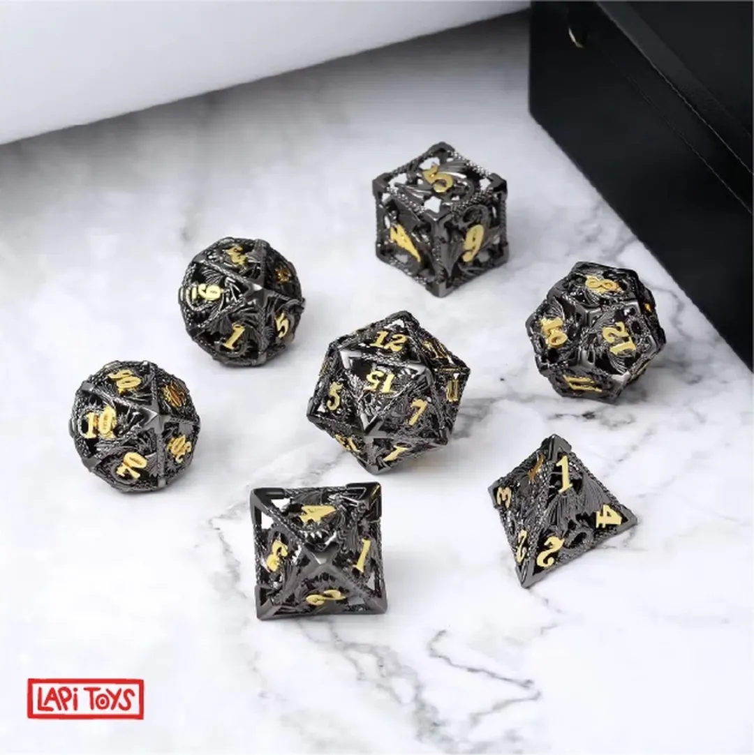 Lapi Toys DnD Polydice Metalen Dobbelstenen - 7 Stuks - Zwart