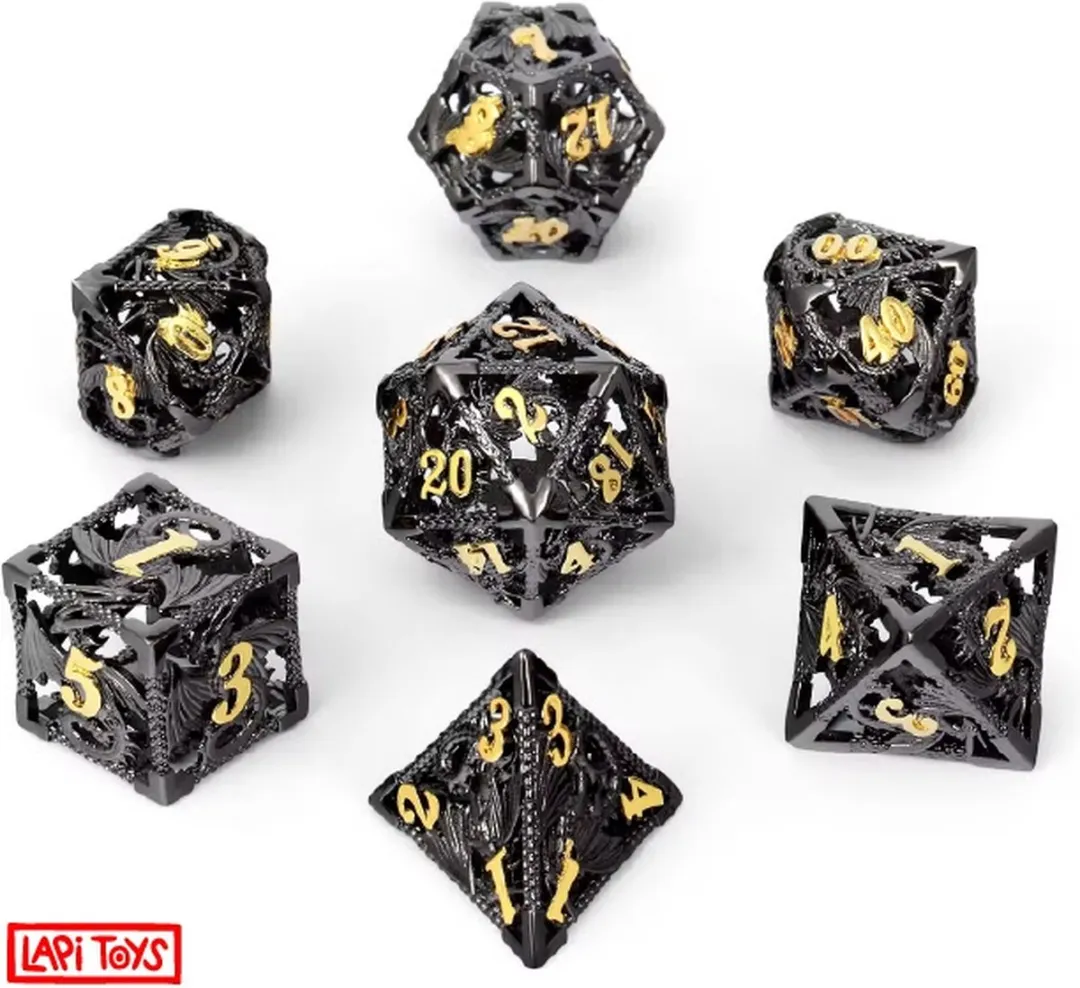 Lapi Toys DnD Polydice Metalen Dobbelstenen - 7 Stuks - Zwart