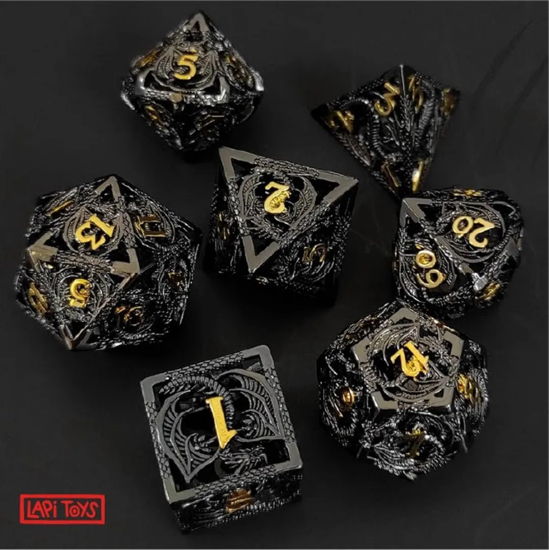 Lapi Toys DnD Polydice Metalen Dobbelstenen - 7 Stuks - Zwart