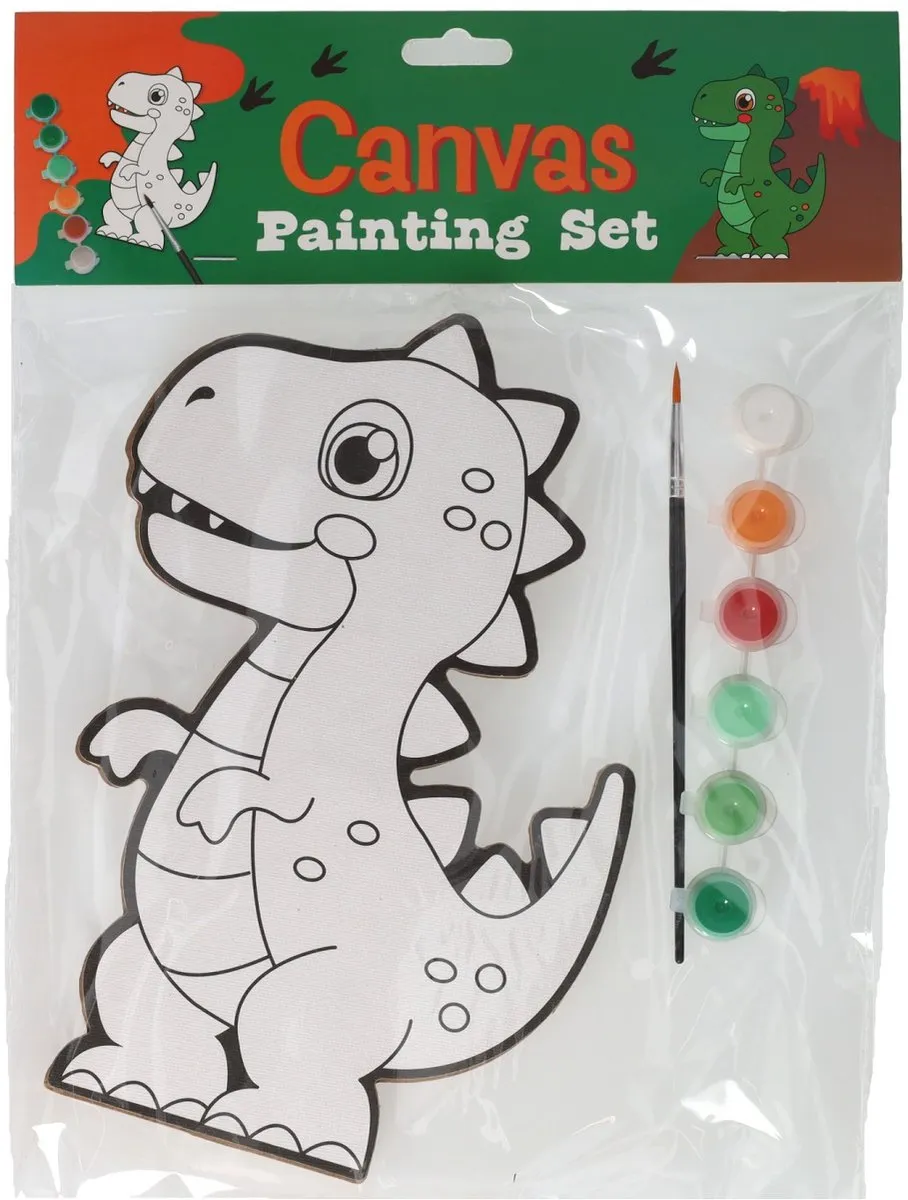 Wins Holland schilderen speelgoedset dino canvas met verf en penseel.