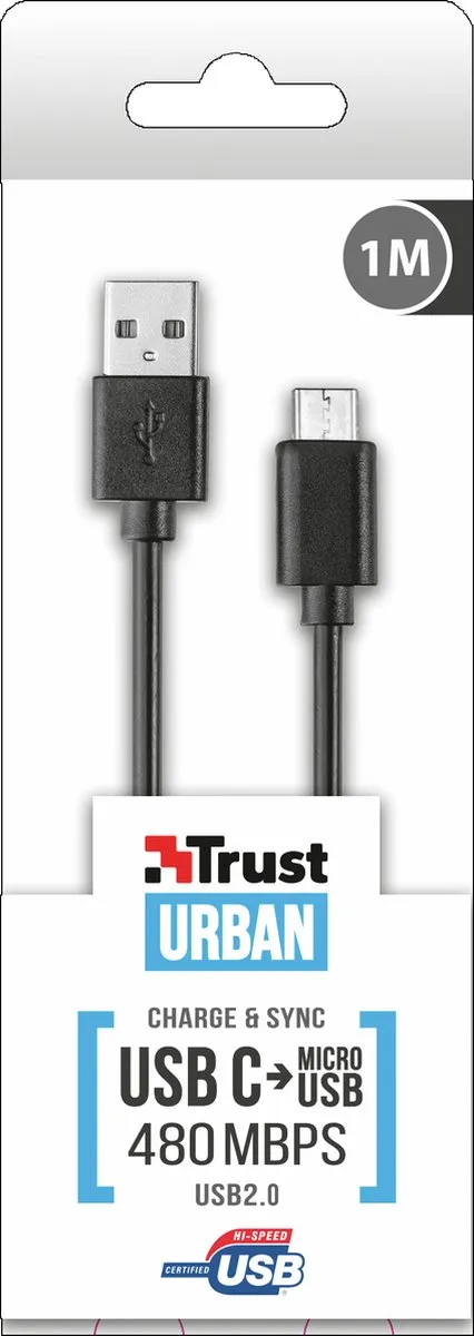 Trust USB-C naar micro-USB Kabel 480Mbps 1m - Zwart