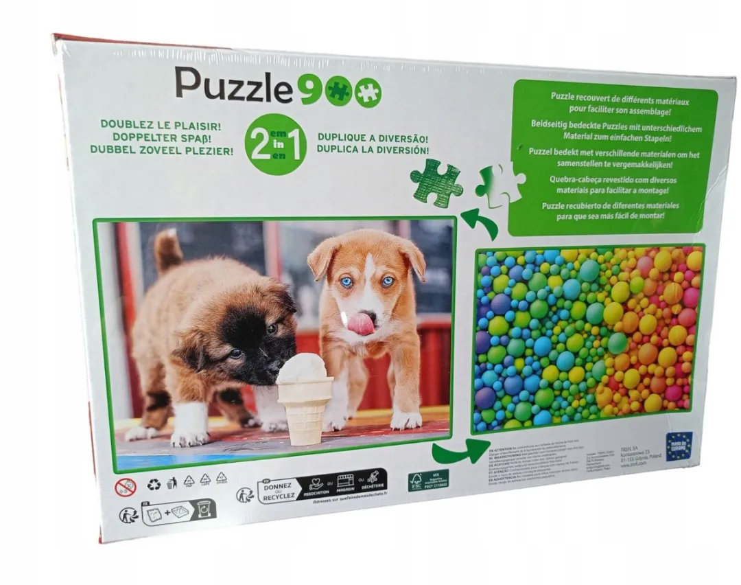 Trefl Puzzel 900 Elementen - 2-zijdig Hondjes/Kleurrijke ballen - Multi colour