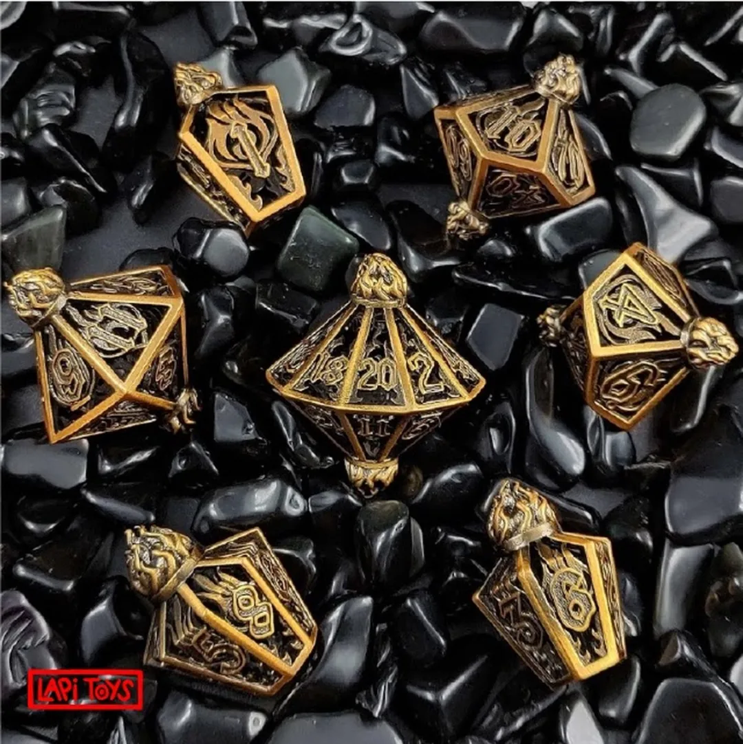 Lapi Toys DnD Polydice Metalen Dobbelstenen - 7 Stuks - Goudkleurig
