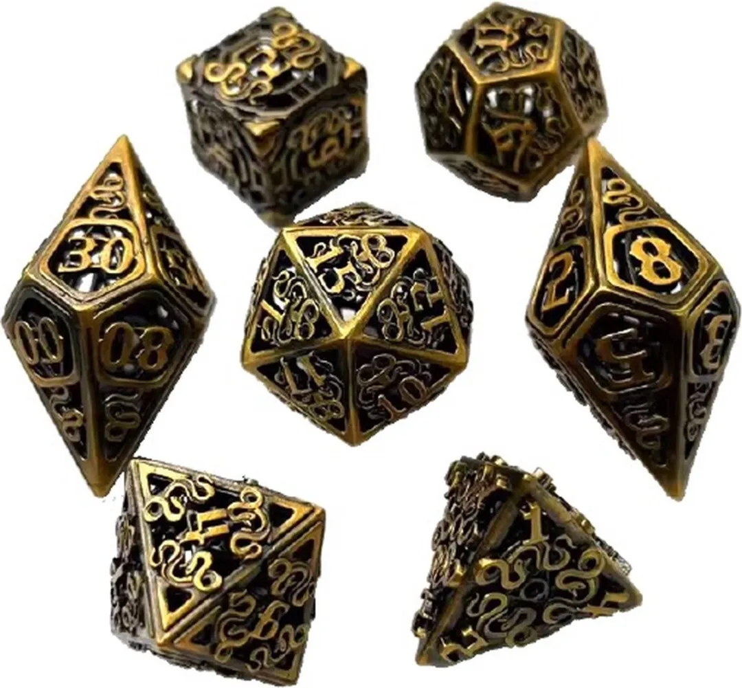 Lapi Toys DnD Polydice Metalen Dobbelstenen - 7 Stuks - Goudkleurig