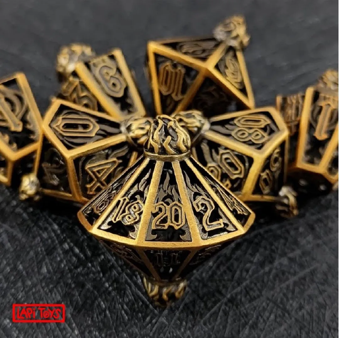 Lapi Toys DnD Polydice Metalen Dobbelstenen - 7 Stuks - Goudkleurig