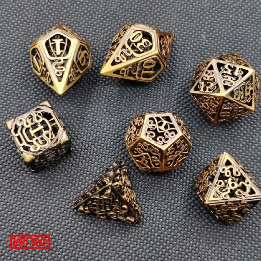 Lapi Toys DnD Polydice Metalen Dobbelstenen - 7 Stuks - Goudkleurig