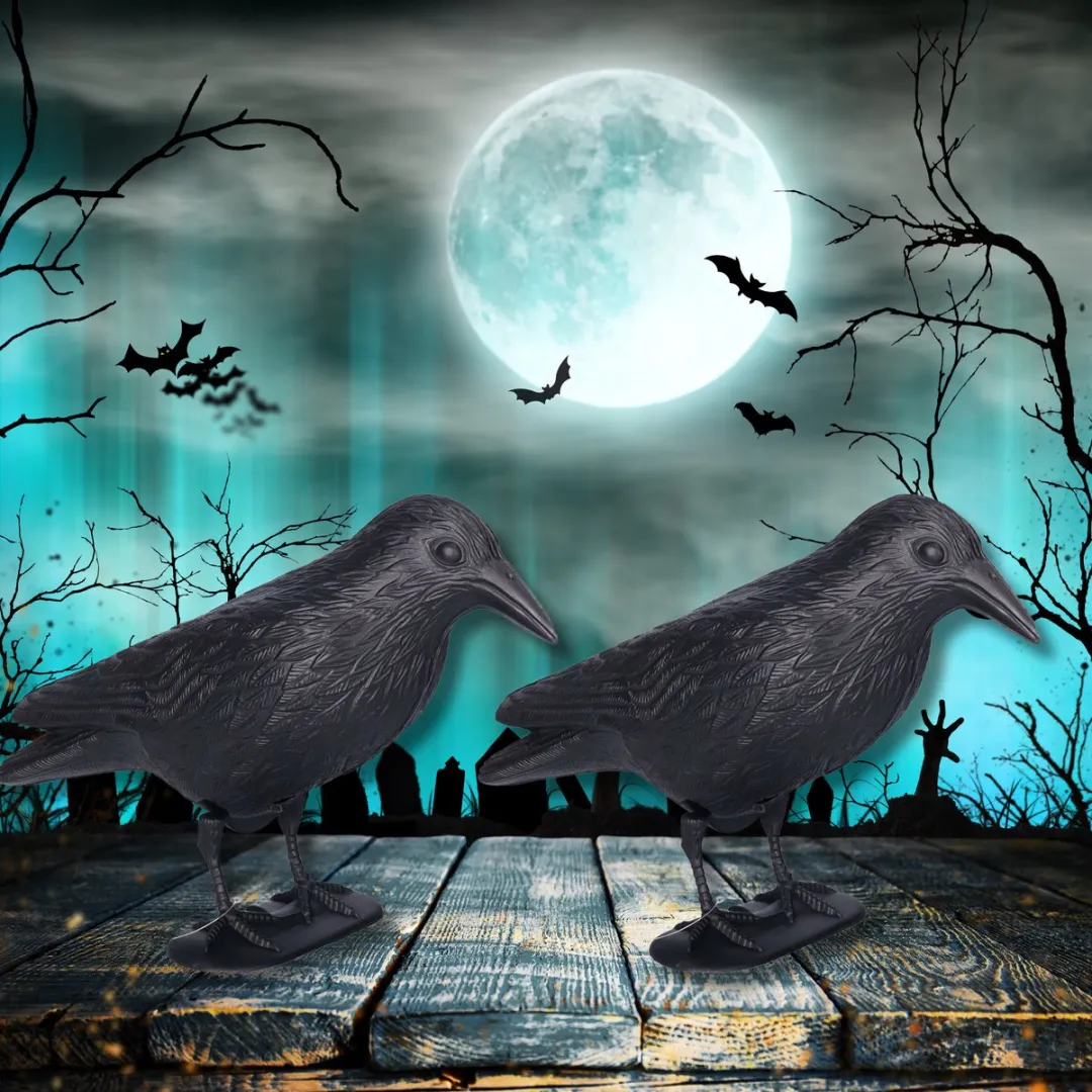 Bellatio Design Raaf/Kraai Horror Decoratie - 2 Stuks - 35cm - Zwart