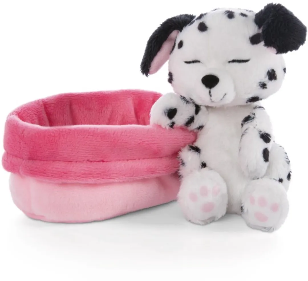 Nici Dalmatische Puppy Slaapt In Mand Met Teddybeer 12cm - Multicolor