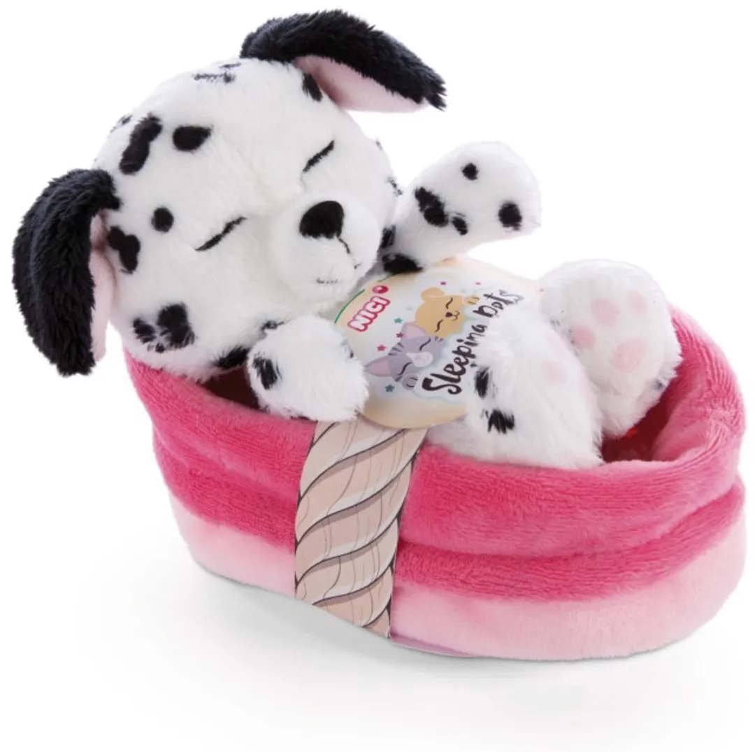 Nici Dalmatische Puppy Slaapt In Mand Met Teddybeer 12cm - Multicolor