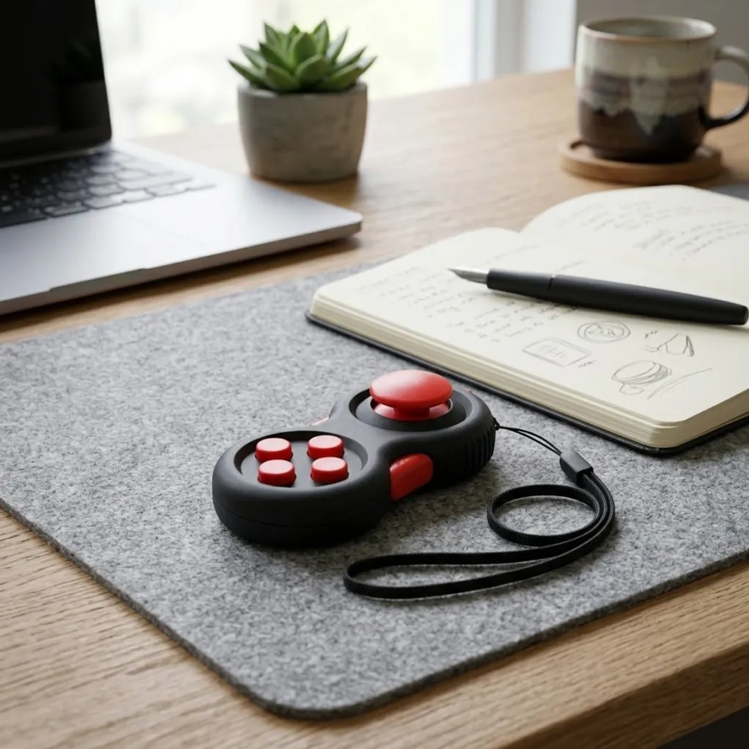 NUVEX Fidget Toy - Zwart/Rood - Met drukknoppen & polskoord